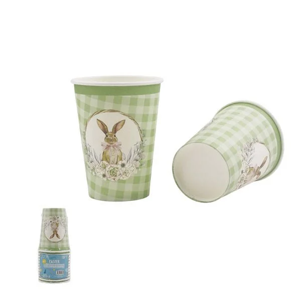 12pk Mint Gingham Easter Paper Cups 266ml