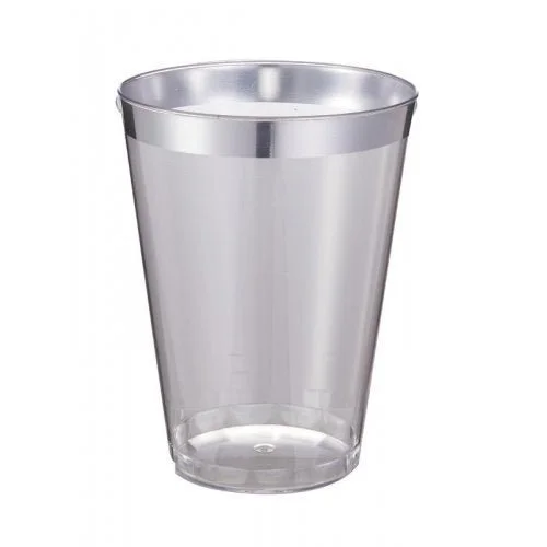 12pk Deluxe Metallic Silver Trimmed Plastic Tumblers