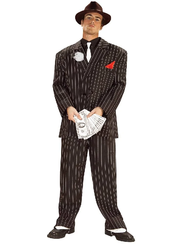 1920s Gangster Boss Mens Black And White Pinstripe Costume