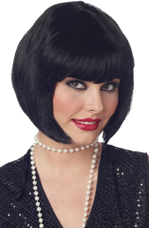 1920s Short Black Womens Flapper Costume Wig With Fringe