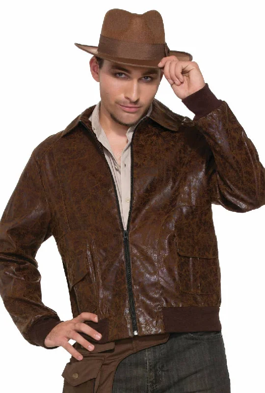 1940s Mens Brown Faux Suede Bomber Costume Jacket