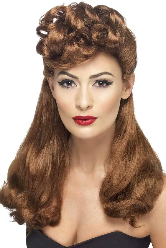 1940s Vintage Chick Brown Costume Wig