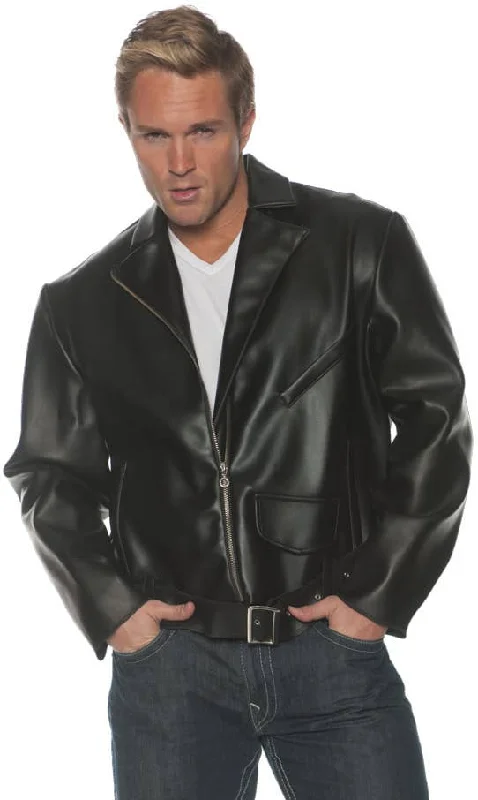 1950s Greaser Black Leather Look Mens Costume Jacket