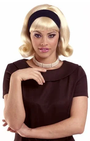 1950s Womens Blonde Bob Costume Wig With Headband