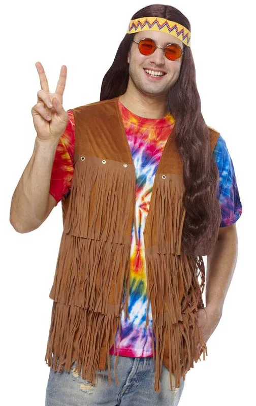 1960s Mens Fringed Brown Hippie Costume Vest