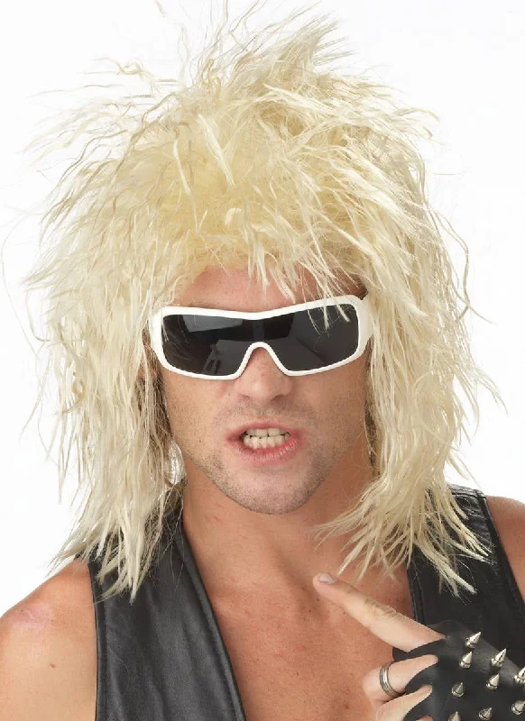 1980s Crimped Blonde Mens Mullet Costume Wig