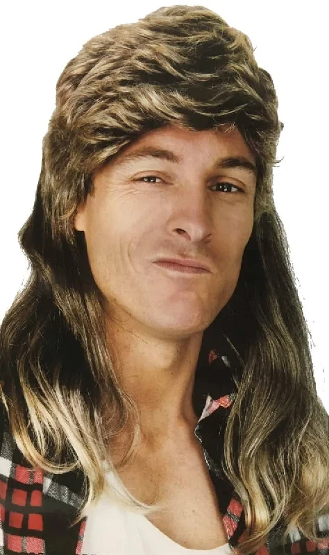 1980s Mens Brown Bogan Mullet Costume Wig