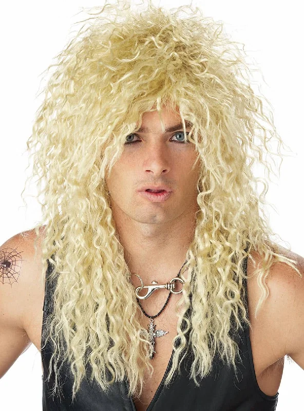 1980s Rocker Mens Blonde Headbanger Mullet Wig