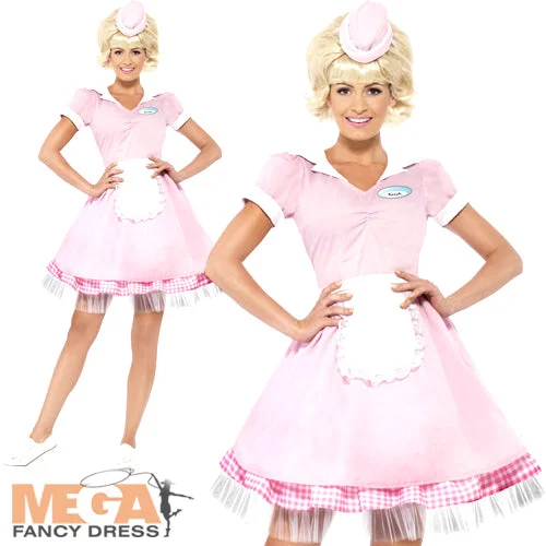 Ladies 50's Diner Girl 1950s Rock n Roll Grease Fancy Dress Costume