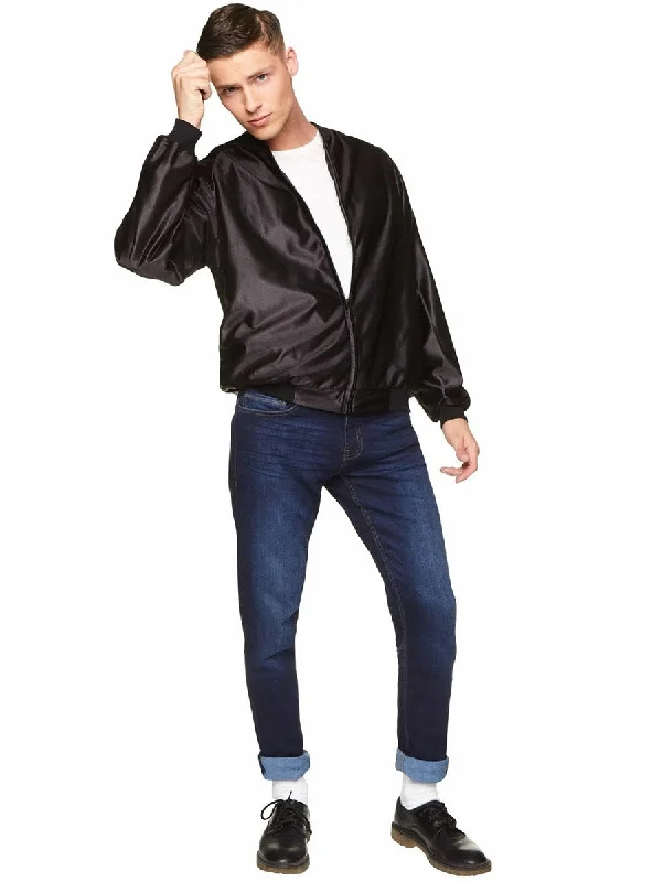 50s Rock N Roll Mens Black Greaser Costume Jacket