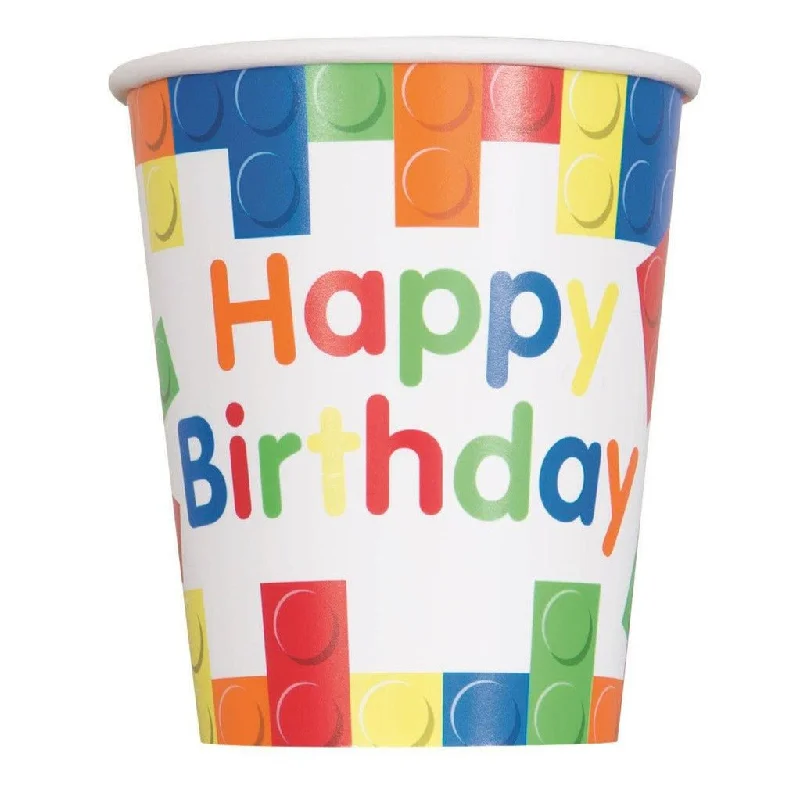 8pk Building Blocks Happy Birthday Paper Cups