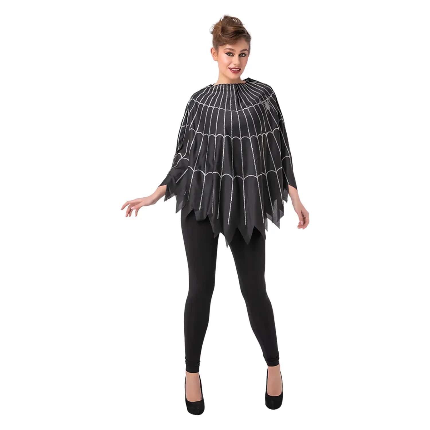 Adults Spider Web Poncho Black Jagged Edge Cape Fancy Dress