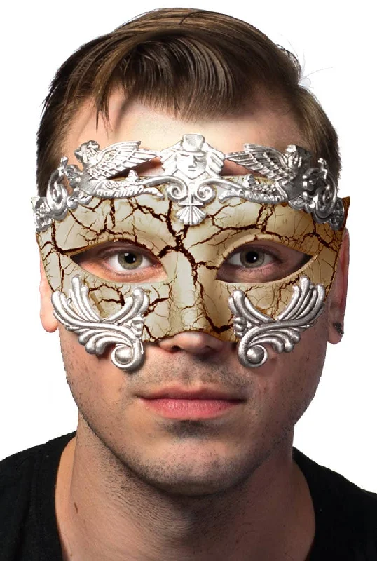 Antique Tan and Silver Crackle Paint Masquerade Mask