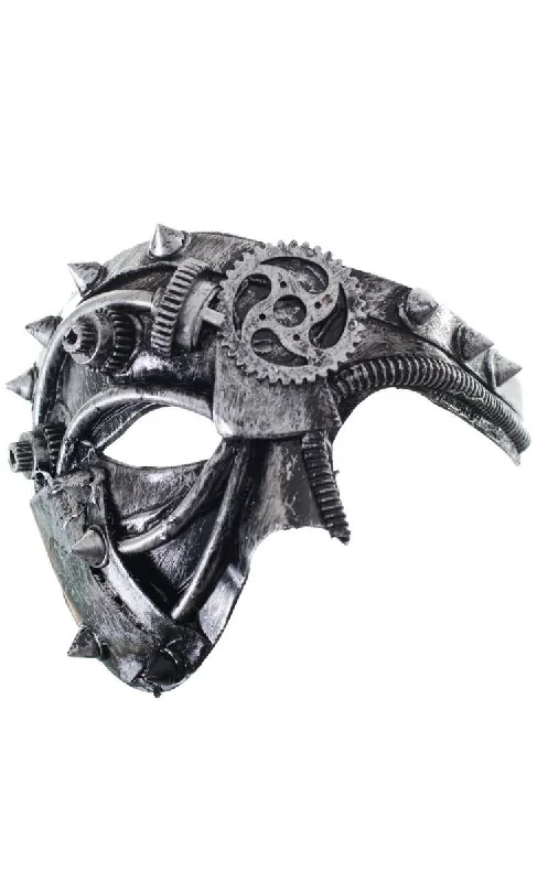 Antique Steampunk Silver Over Eye Masquerade Mask