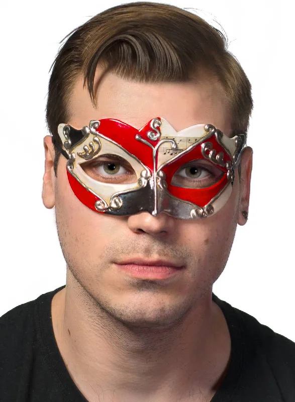 Antiqued Red and Silver Music Venetian Masquerade Mask