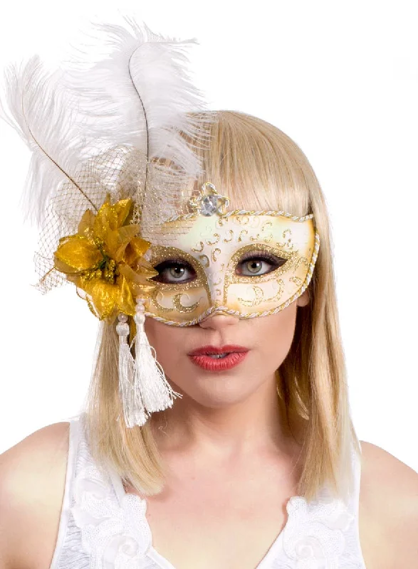 Antoinette White and Gold Masquerade Mask