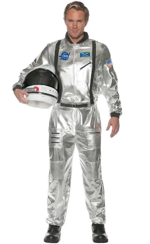 Astronaut Mens Plus Size Silver Space Commander Costume