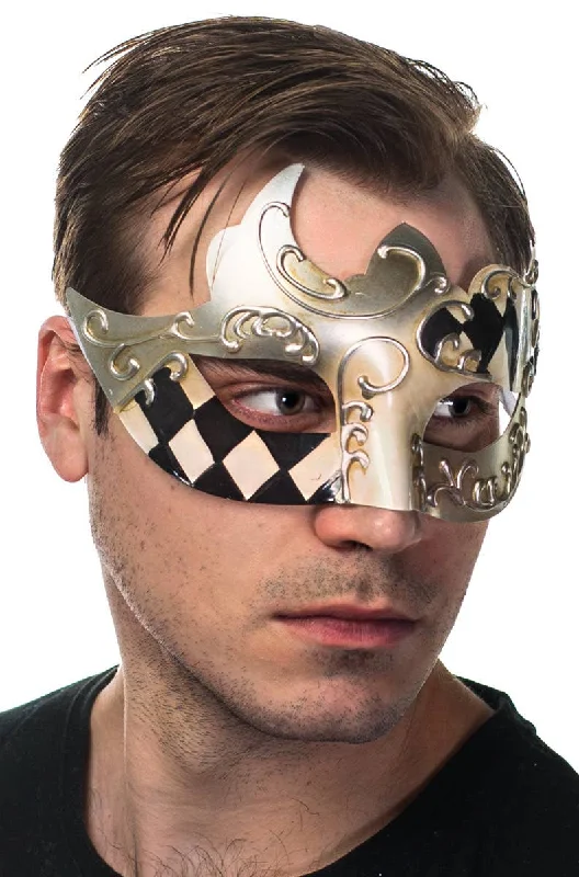 Asymmetrical Harlequin Pattern Silver Masquerade Mask