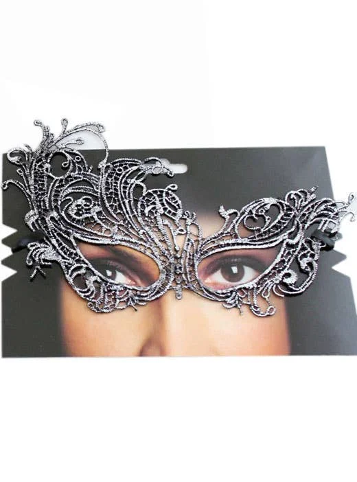 Asymmetrical Womens Lace Over Eye Silver Masquerade Mask