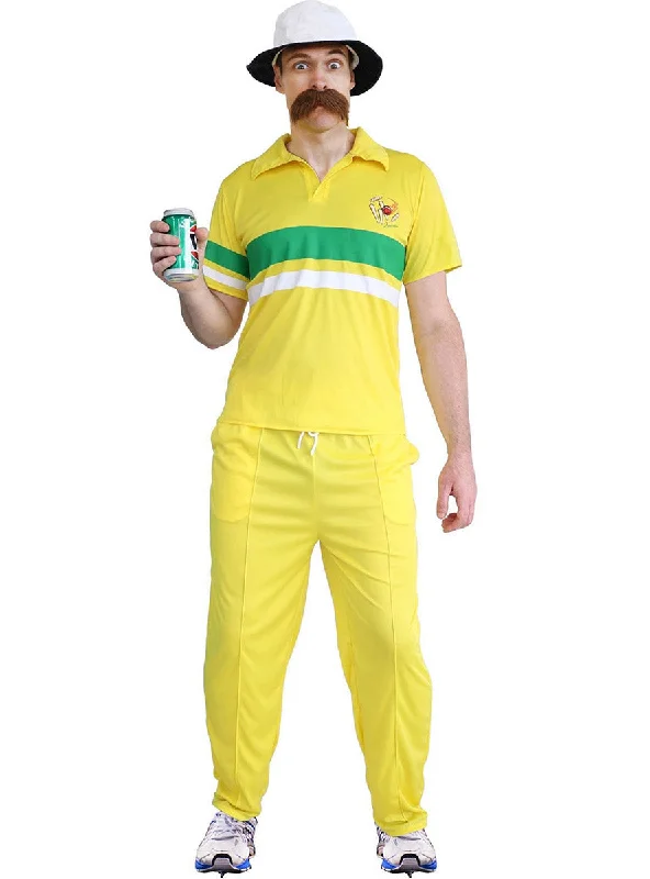 Aussie Yellow Cricketer Plus Size Mens 1980s Sports Costume