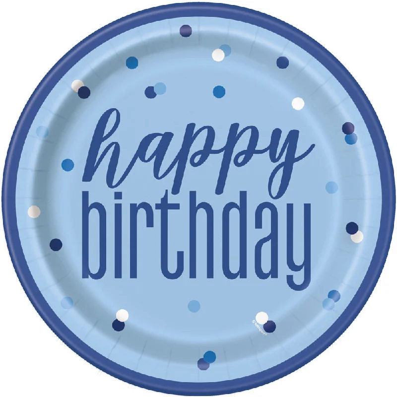 Birthday Glitz Blue Plates - 22.9cm - Pack of 8