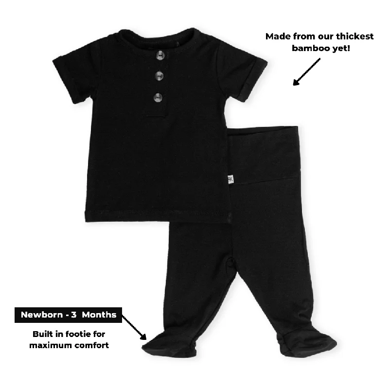 Black Two-Piece Button Set - Short Sleeves