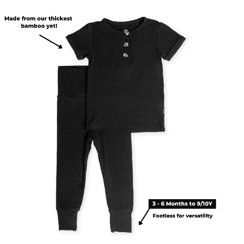 Black Two-Piece Button Set - Short Sleeves