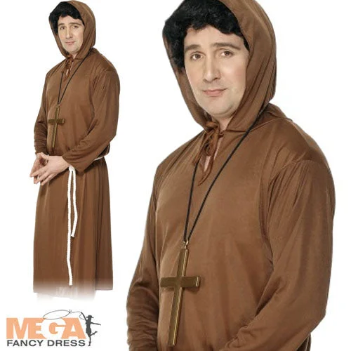 Mens Monk Brown Robe Friar Tuck Priest Costume