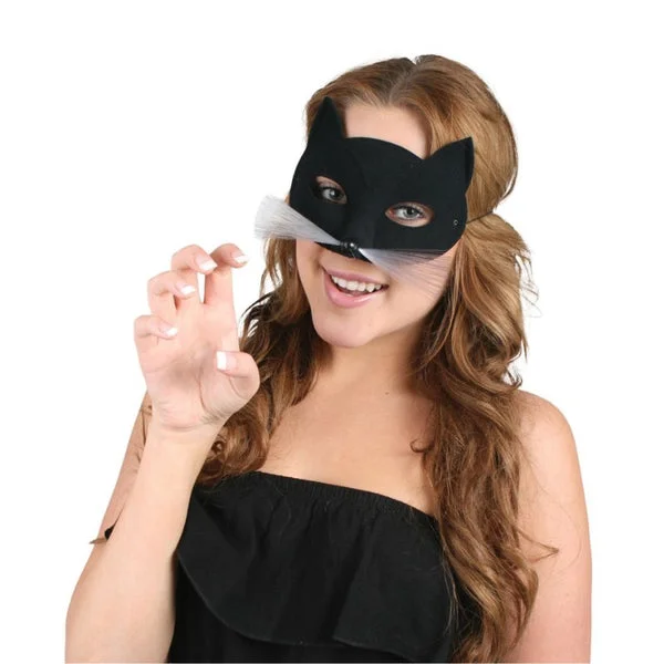 Cat Masquerade Mask Black with Whiskers