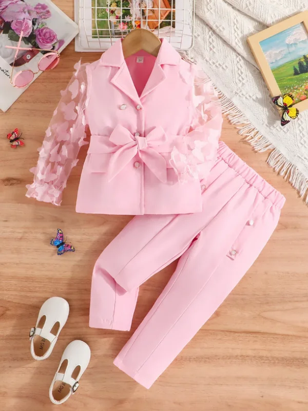 Girls Butterfly Sleeve Blazer Top and Pants Set