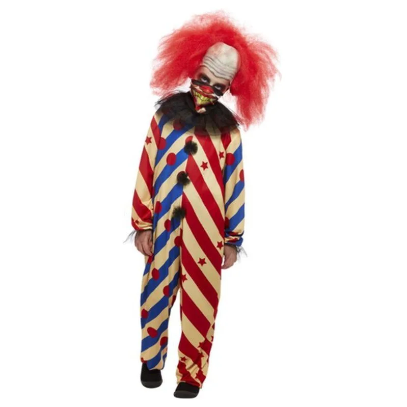 Creepy Clown Costume, Red & Blue, All In One, Child