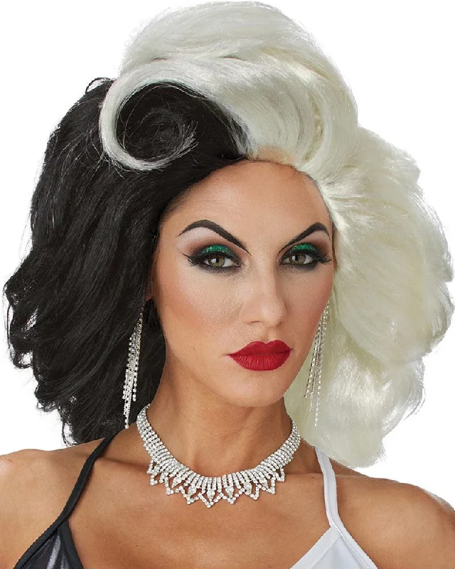 Cruel Diva Black and White Womens Halloween Wig