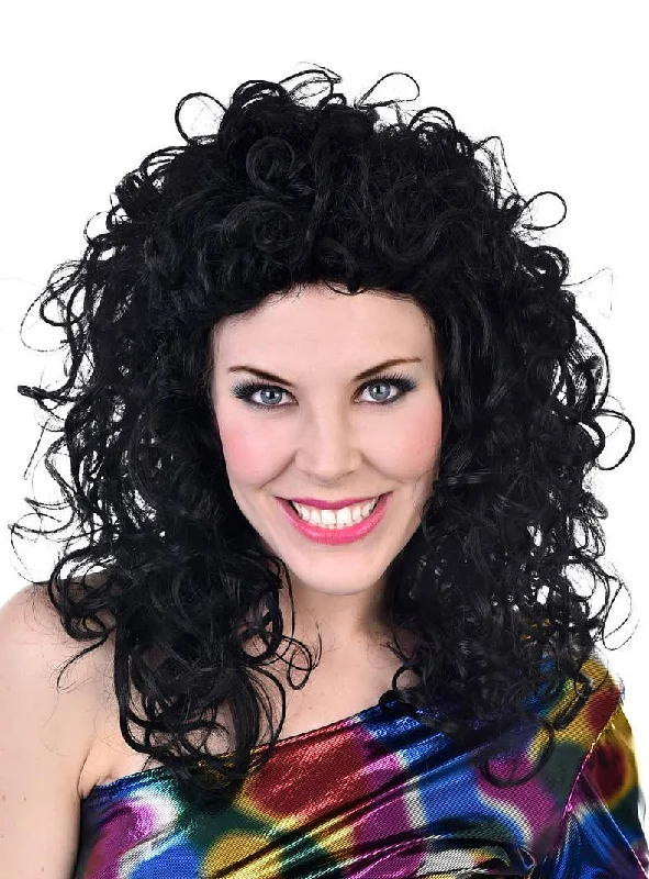 1970s Disco Diva Womens Curly Black Costume Wig