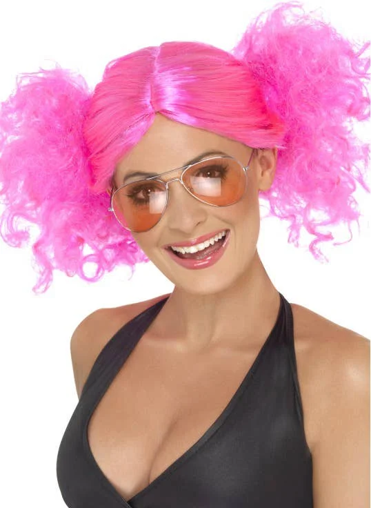 1980s Womens Hot Pink Hot Pink Bunches  Costume Wig