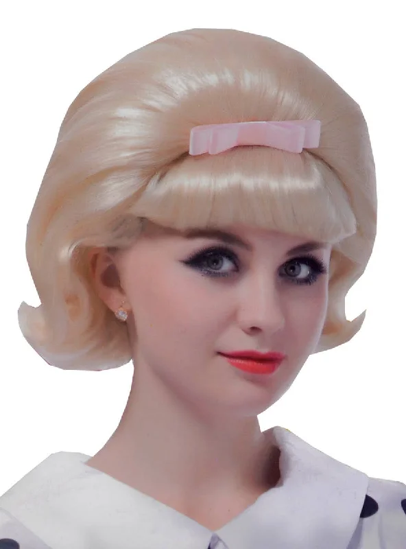 1950s Housewife Blonde Costume Wig with Pink Bow