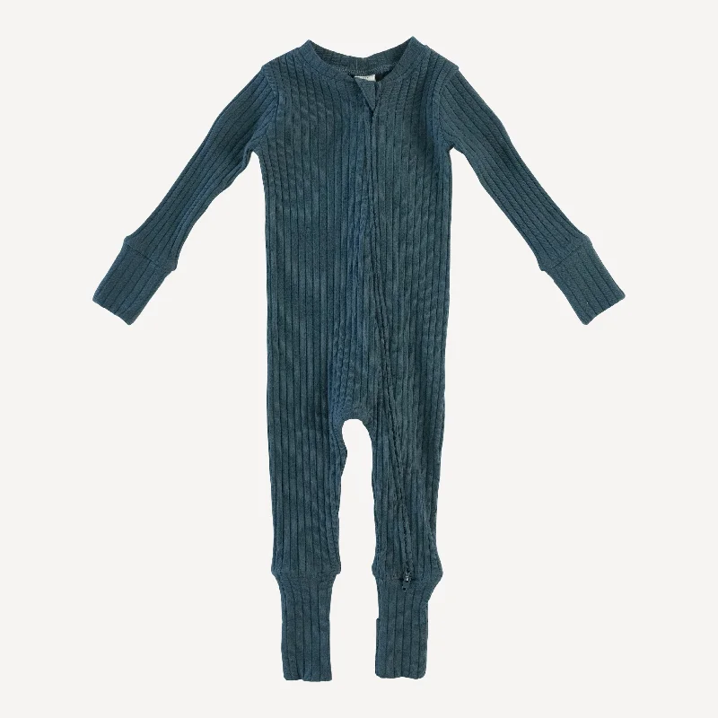 long sleeve convertible zippy pj | slate blue | organic cotton wide rib