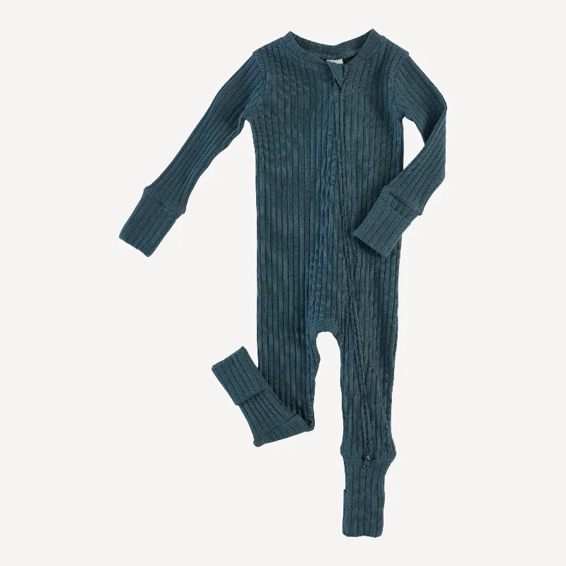 long sleeve convertible zippy pj | slate blue | organic cotton wide rib