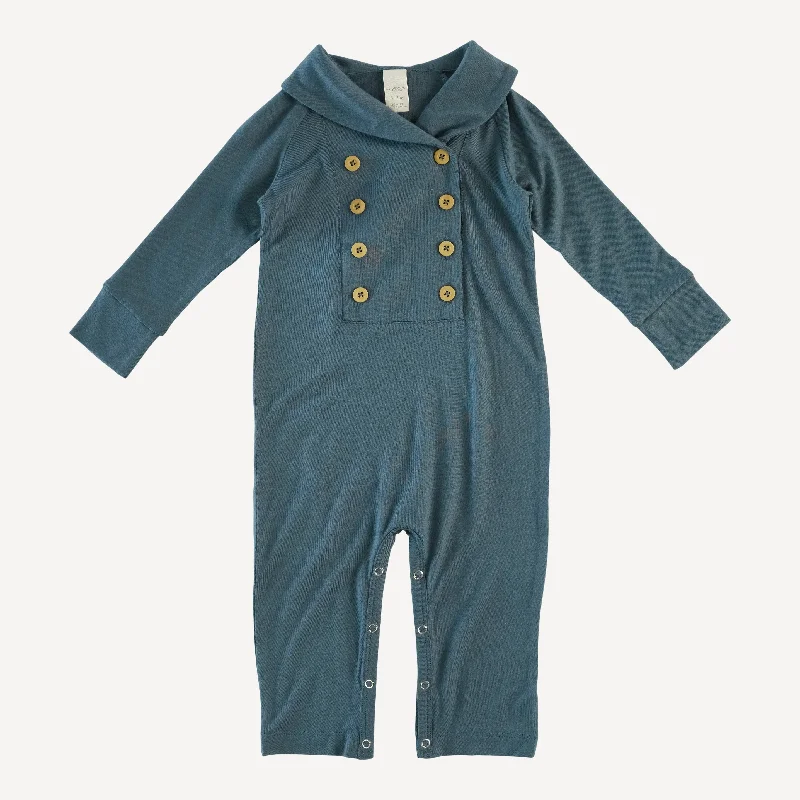 long sleeve double breasted shawl collar jumpsuit | slate blue | modal