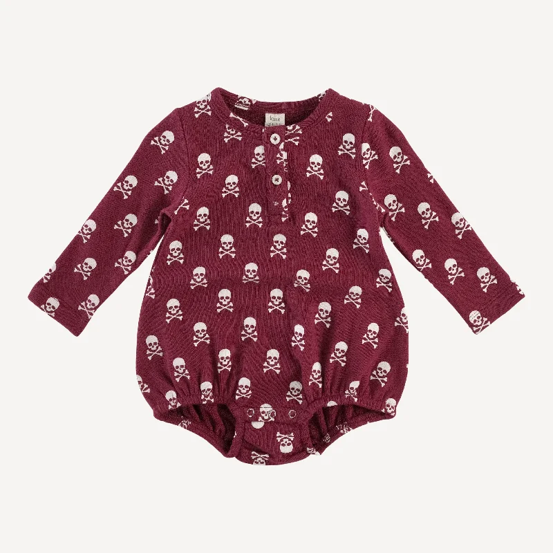 long sleeve henley bubble | red skulls | organic cotton terry