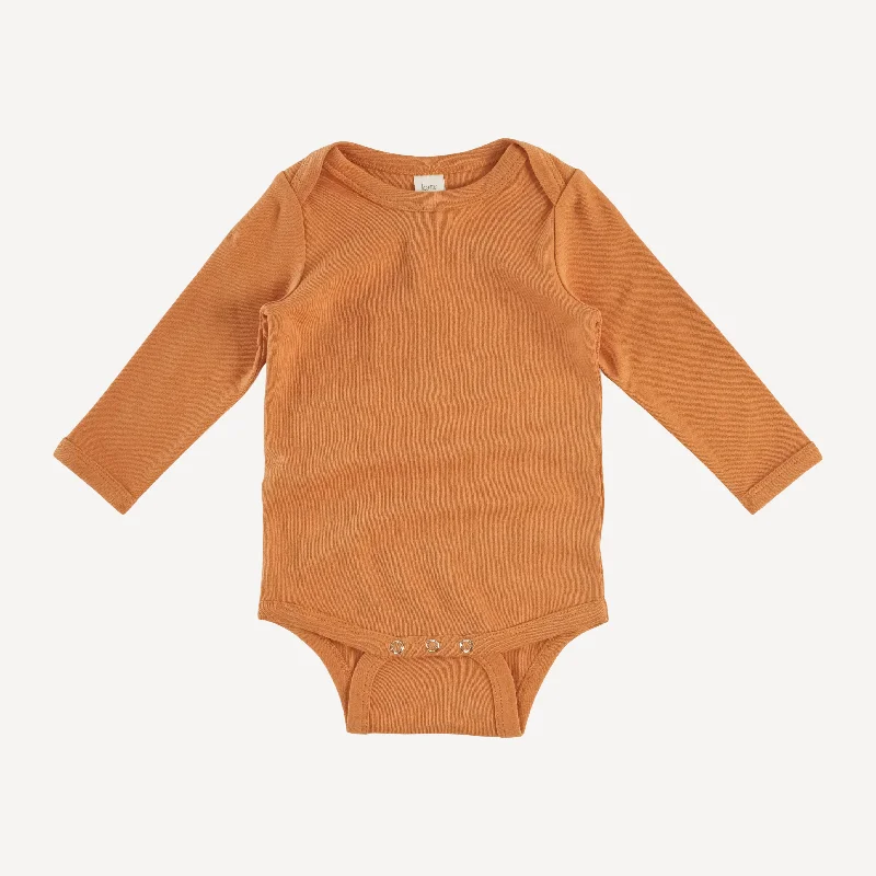 long sleeve lap neck bodysuit | caramel | organic cotton interlock