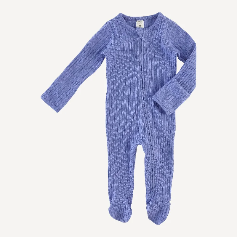 long sleeve zipper footie | periwinkle | organic cotton wide rib