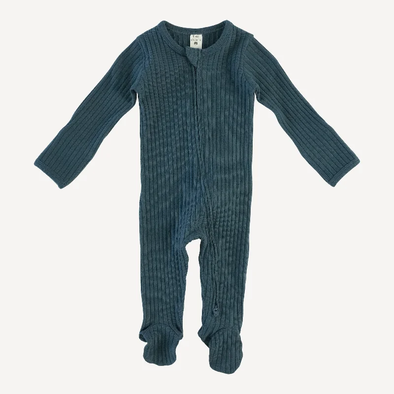 long sleeve zipper footie | slate blue | organic cotton wide rib