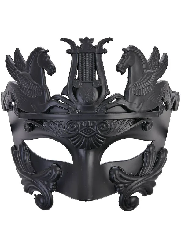 Achilles Matte Black Greek Style Mens Masquerade Mask