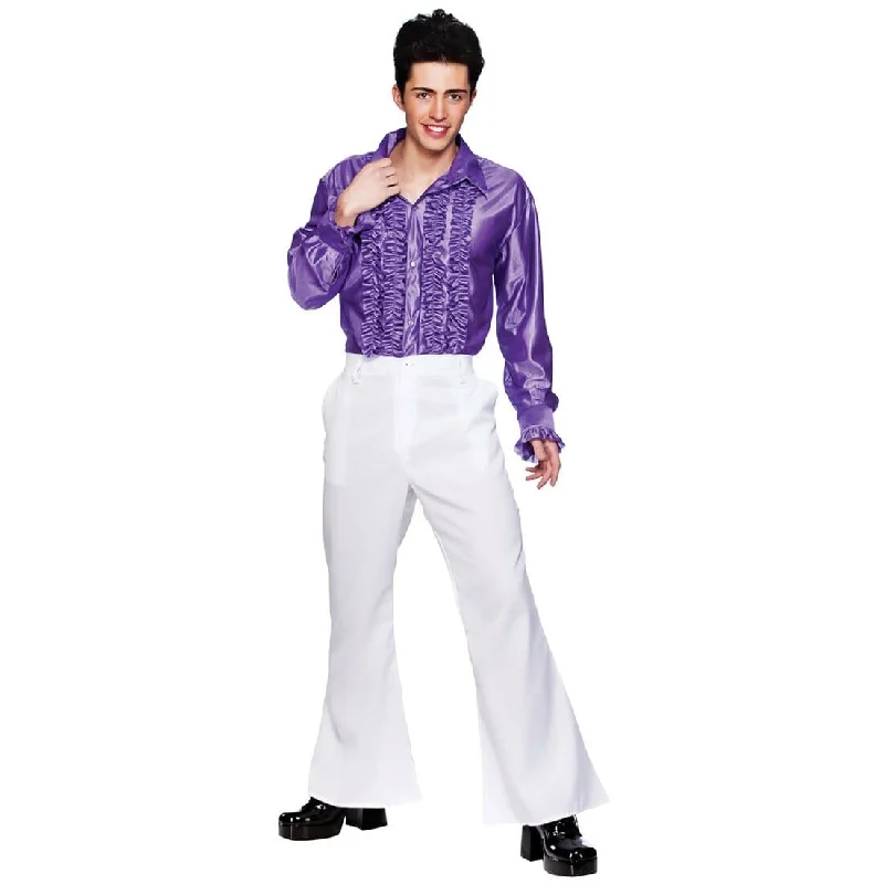 Mens White 1970s Disco Flares Fancy Dress Halloween Costume