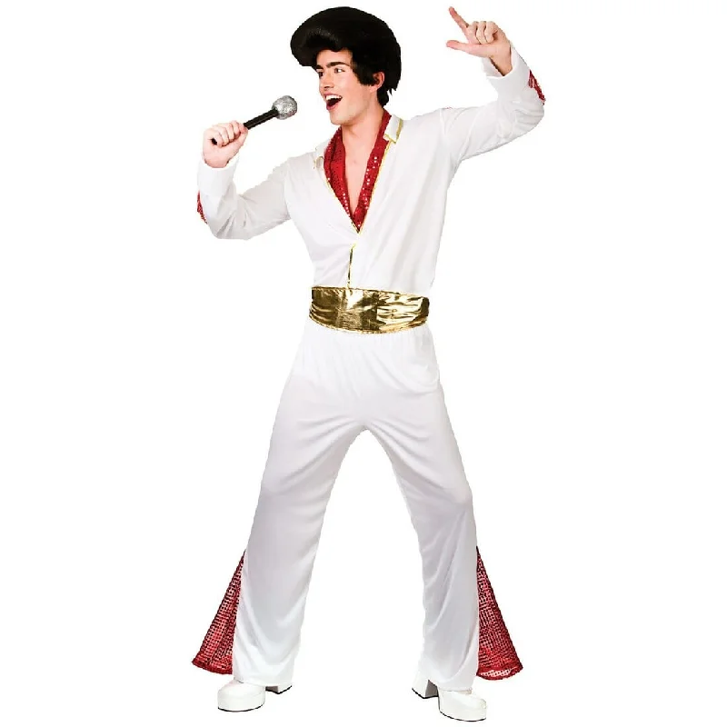 Mens White Elvis King Of Rock n Roll Halloween Costume