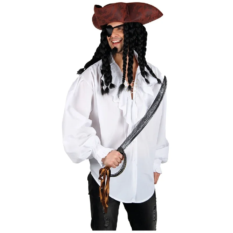 Mens White Pirate Shirt Fancy Dress Halloween Costume