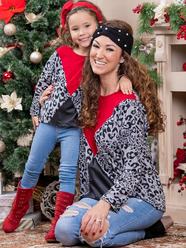 Mommy and Me Crimson Leopard Colorblock Top