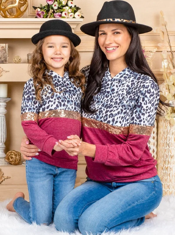 Mommy and Me Leopard Sparkle Hooded Top