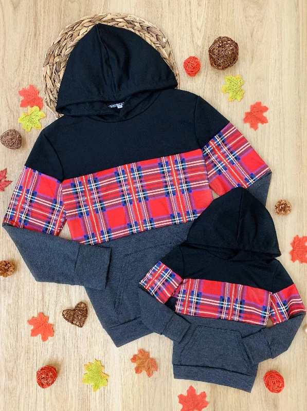 Mommy and Me Scottish Tartan Colorblock Hoodie