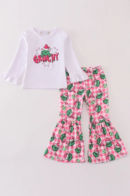 Pink grinch print girl set